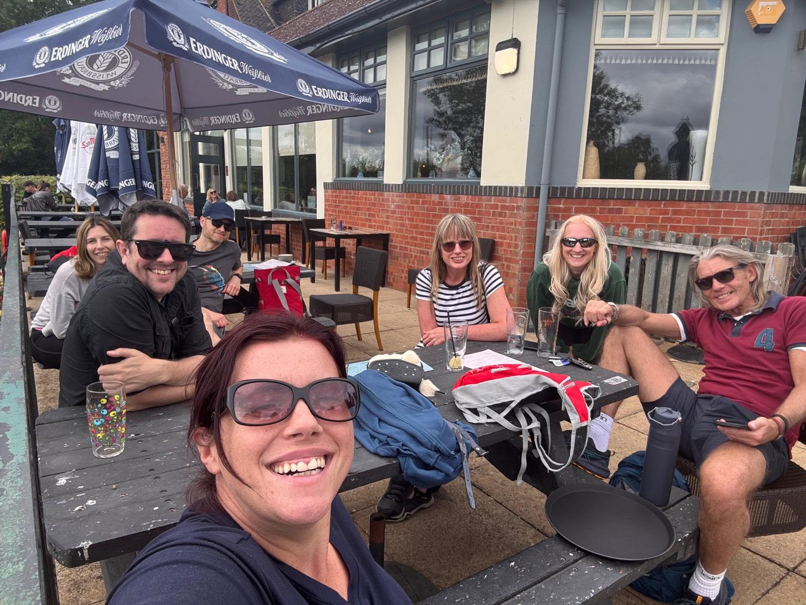 WNP members sitting together outside a pub after a club walk